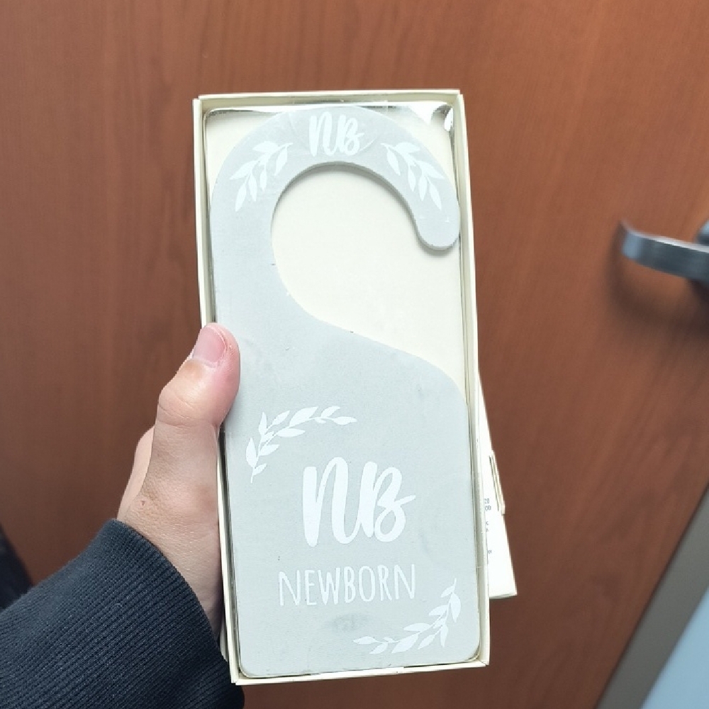 Newborn Door Hanger - Gray "NB" Baby Room Sign